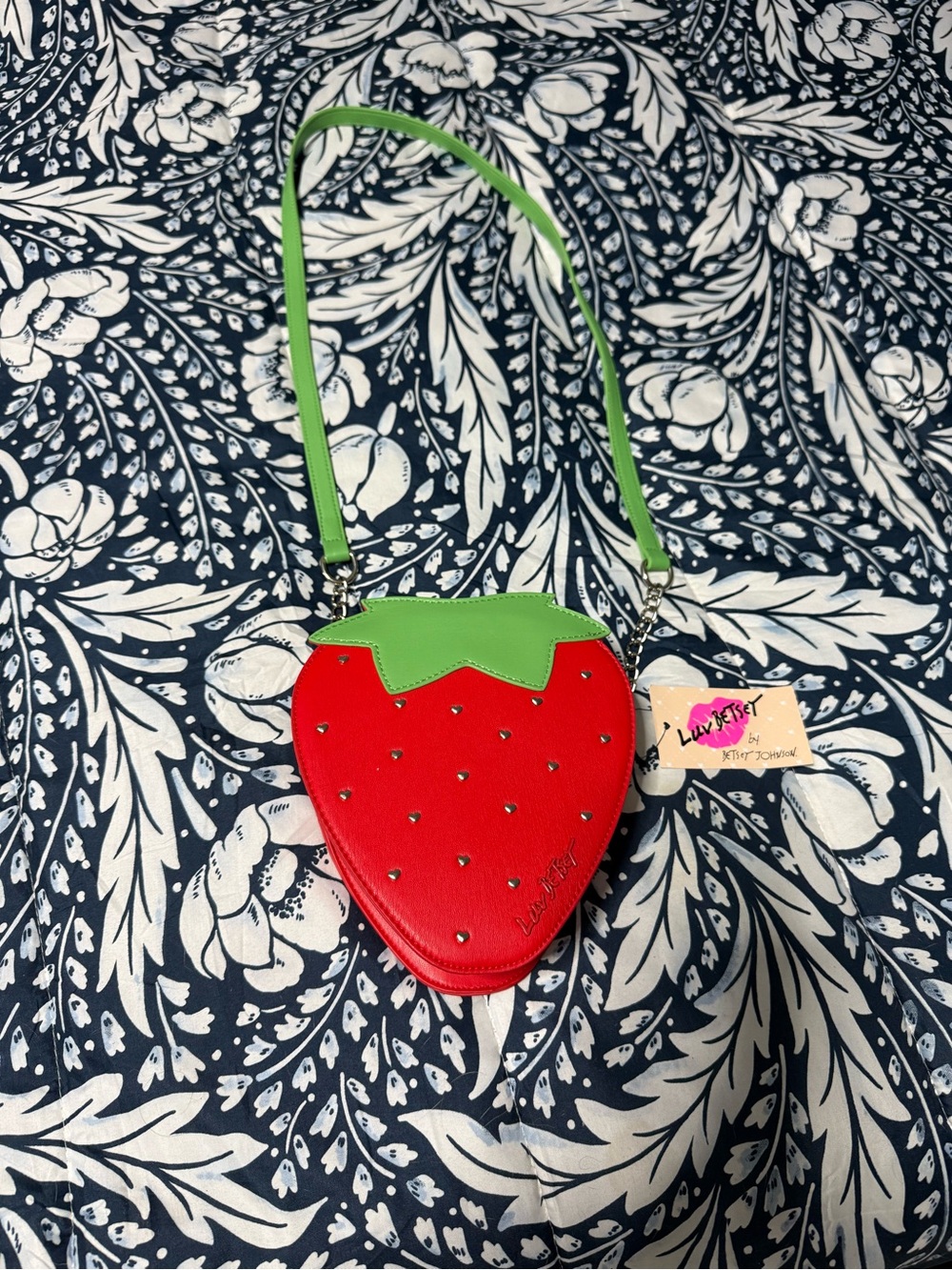 Betsey Johnson Red Strawberry Crossbody with Green Strap